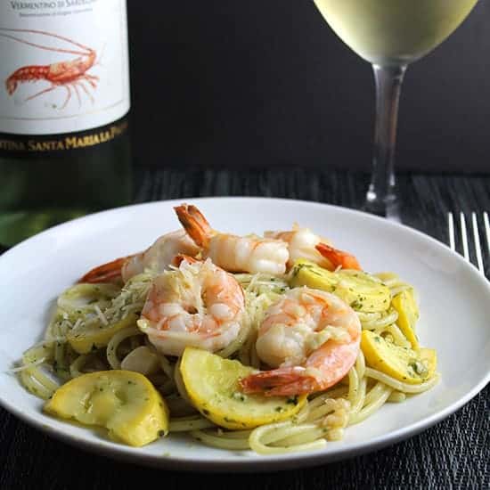 summer spaghetti with garlicky shrimp