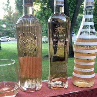 Three bottles of Provence rosé wine.