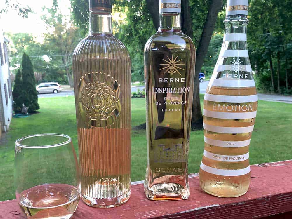 Three bottles of Provence rosé wine.
