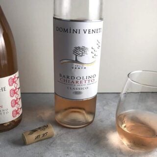 Two bottles of Chiaretto rosé wine from Northern Italy.