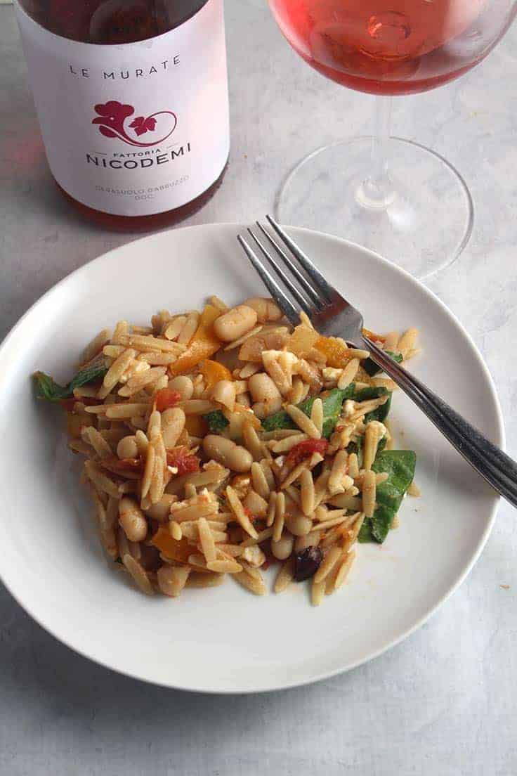Orzo with Spinach paired with a Cerasualo rosé wine from Abruzzo.