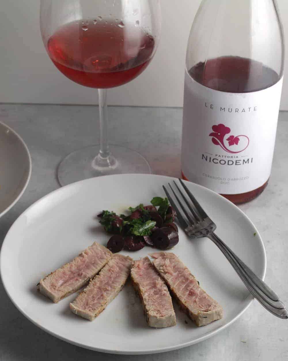 pan seared tuna with olive relish pairs very well with Cerasualo rosé wine from Abruzzo. #winepairing #rosewine