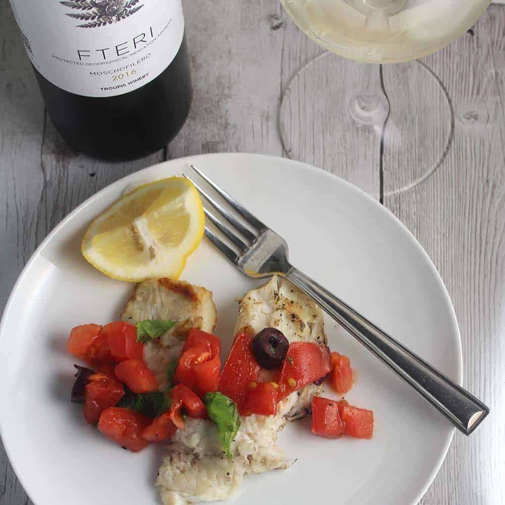 grilled tilapia paired with Greek white wine.