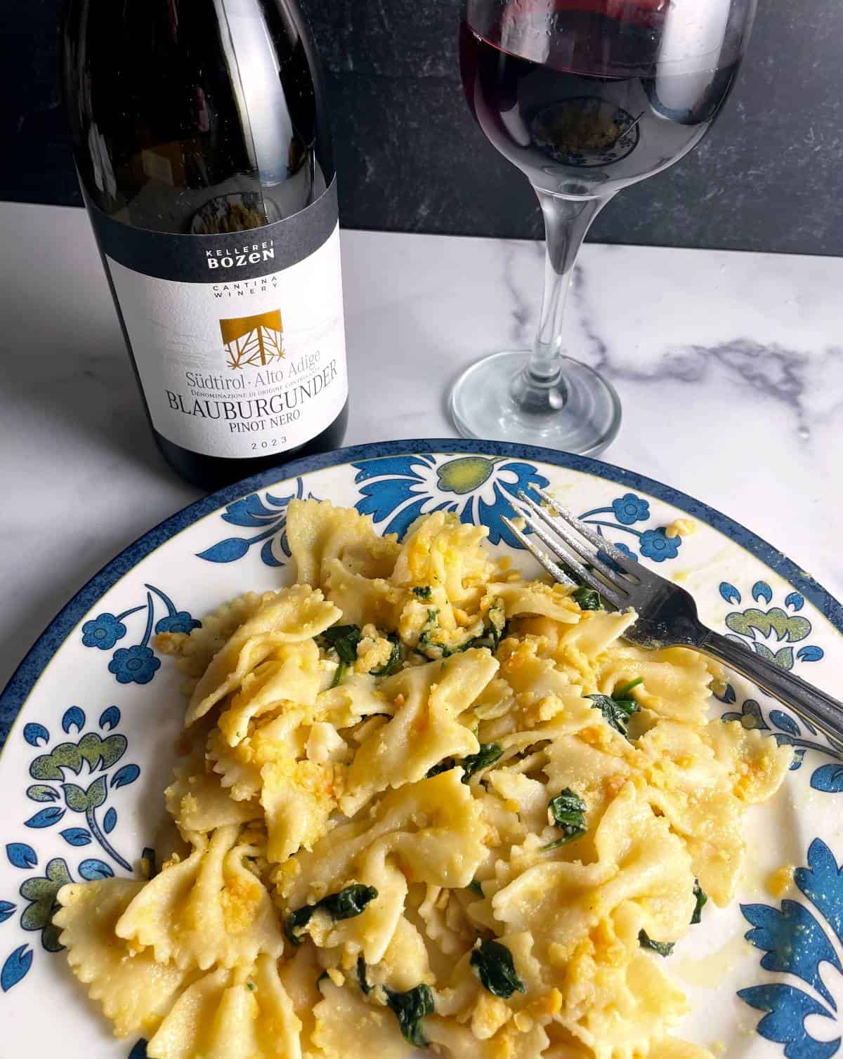 Pinot Nero with Pasta with Red Lentils and Ginger.