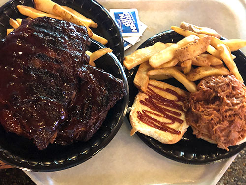rack of ribs served along with a chicken sandwich at Canobie Lake Park.