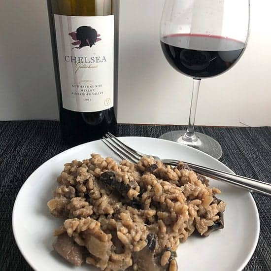 Chelsea Goldschmidt Merlot served with chicken and mushroom risotto.
