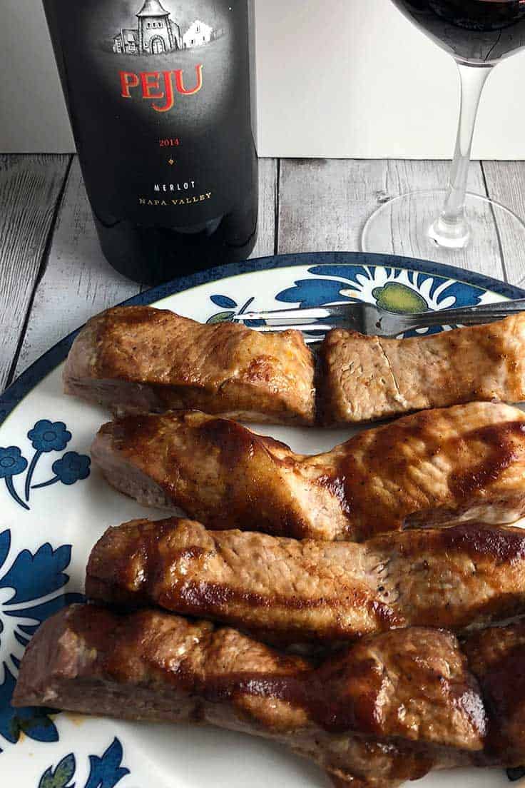 Easy BBQ flavored baked boneless pork ribs, delicious recipe pairs very well with a Napa Valley Merlot. #porkribs #winepairing