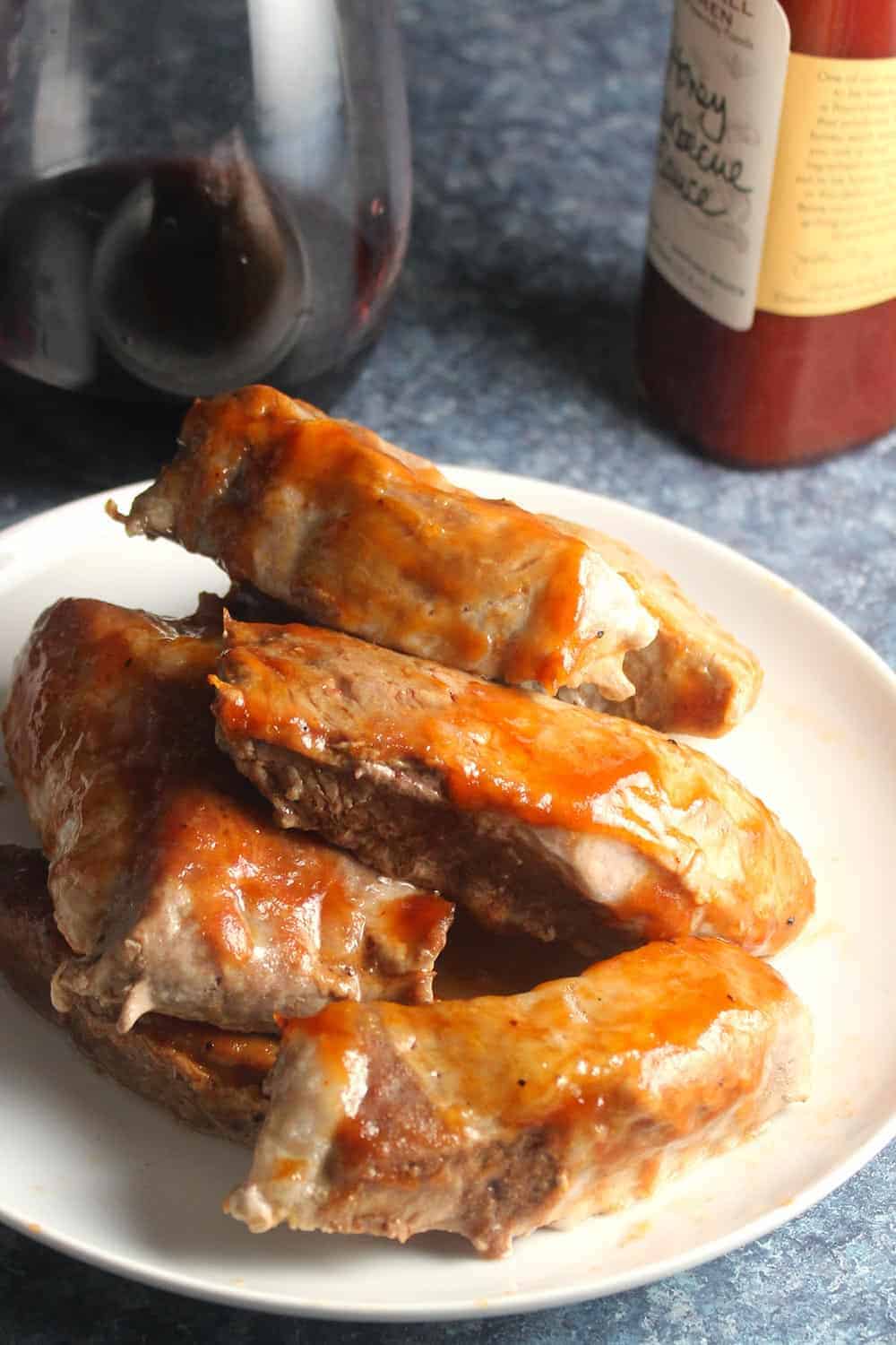 boneless baked pork ribs on a plate