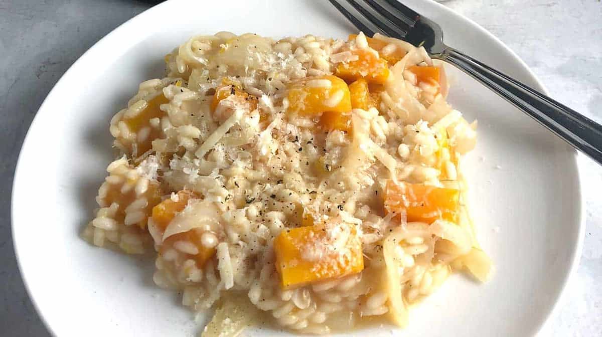 Butternut Squash Risotto on a plate.