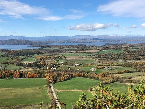 view of Lake Champlain and Adirondacks from Mt. Philo.