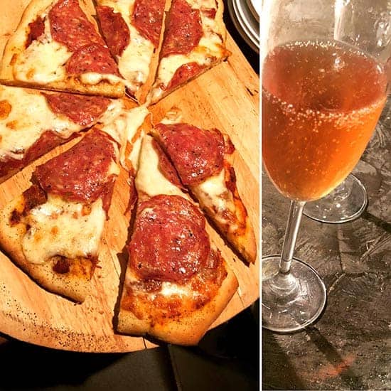 pizza paired with Crémant wine.