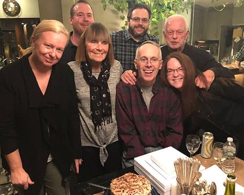 group assembled for a birthday party pose.