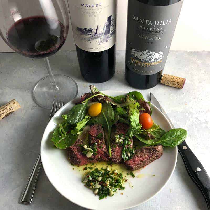 chimichurri steak paired with wines from Argentina