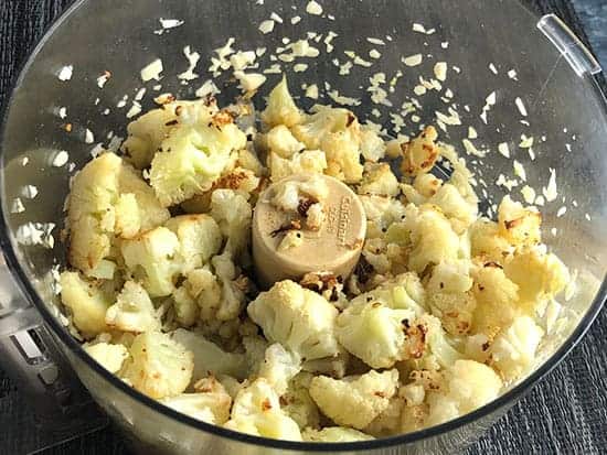 roasted cauliflower in a food processor