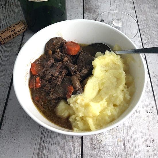 beef daube served with mashed potatoes.