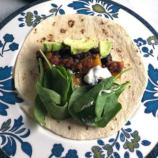 easy black bean tacos on a plate.