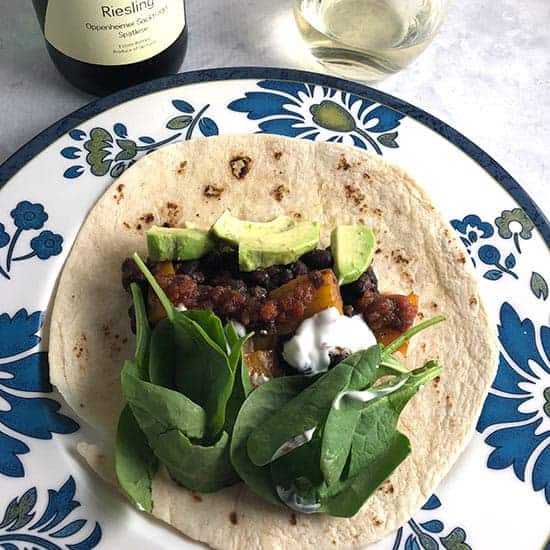 easy black bean tacos with Riesling.
