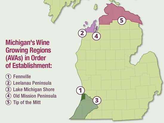 map of Michigan's wine regions.