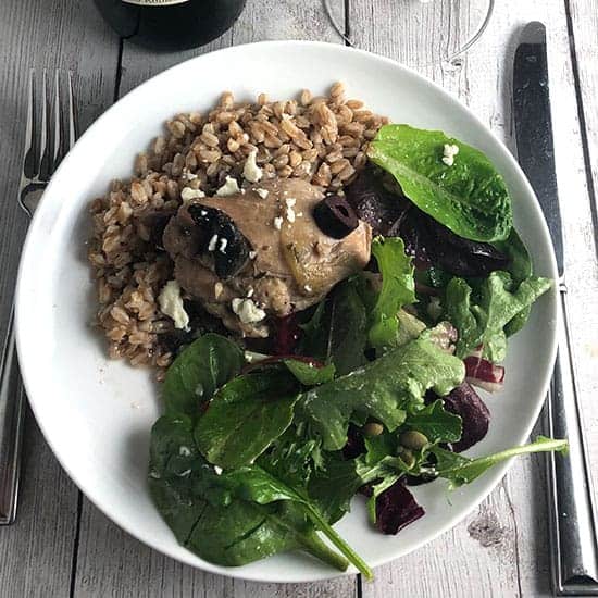 portobello mushroom chicken braise with a side salad.