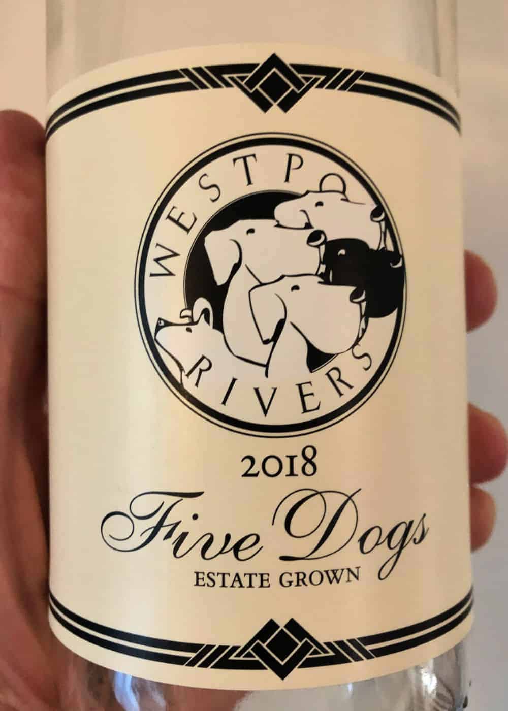 bottle of Five Dogs white wine.