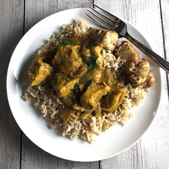 Indian butter chicken on a plate.