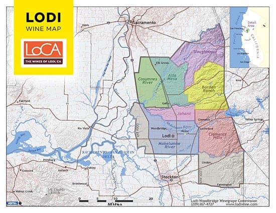 map of Lodi wine region