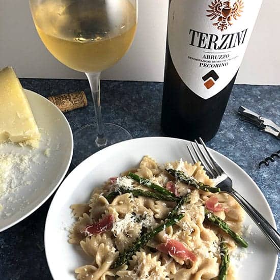 roasted asparagus pasta with Pecorino white wine from Abruzzo.