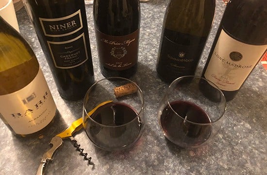 lineup of Paso Robles wines