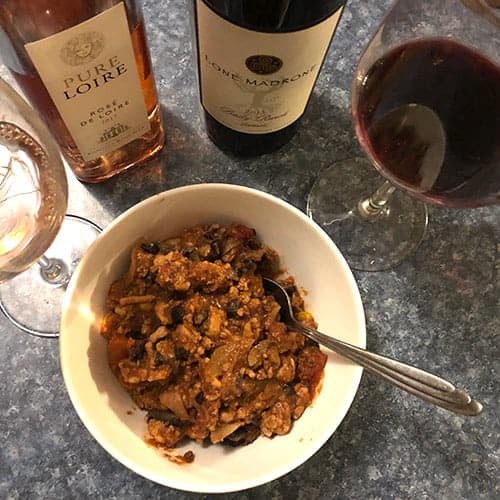 a rosé and a Paso Zinfandel with a bowl of turkey chili