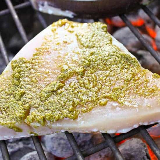 grilled swordfish with pesto