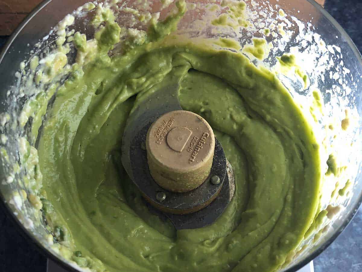 making avocado cream in a food processor