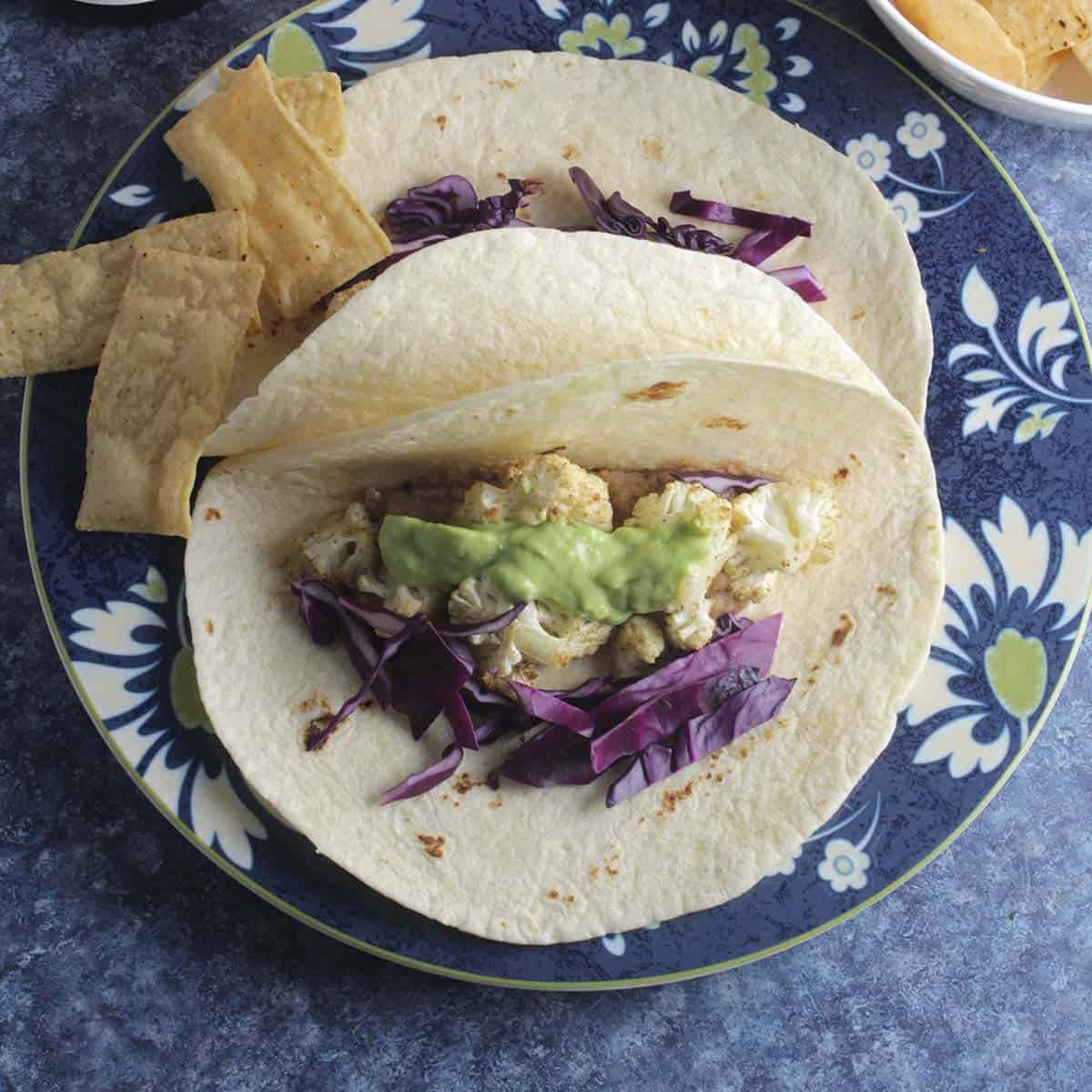 roasted cauliflower tacos on a plate