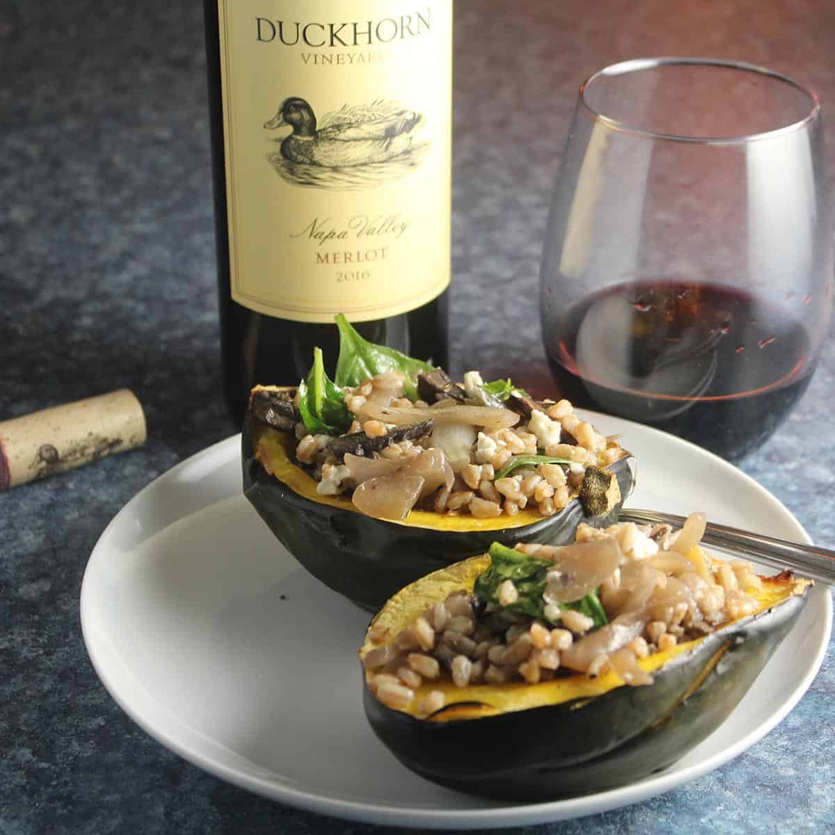 vegetarian stuffed acorn squash with red wine