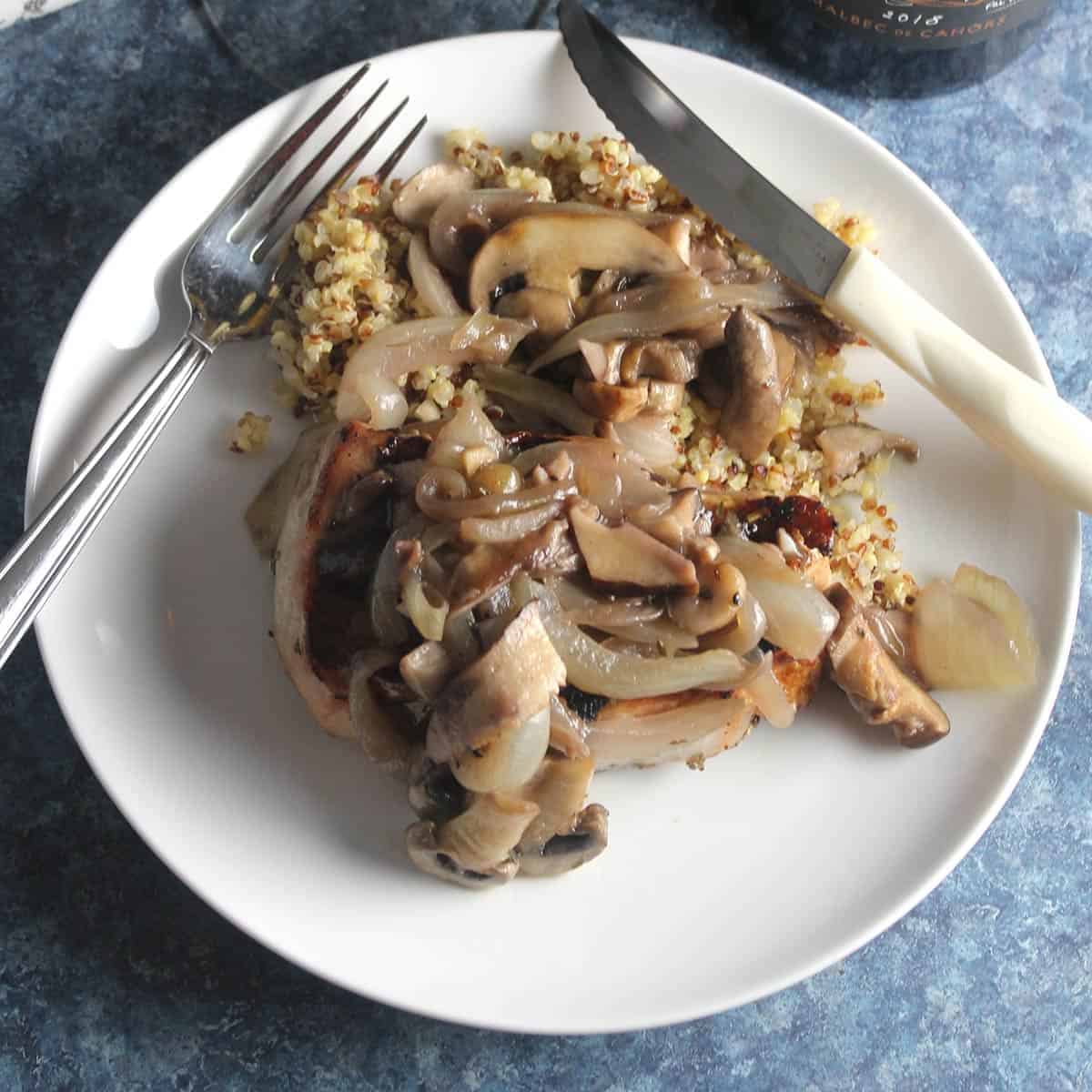 garlic mushroom pork chops with quinoa