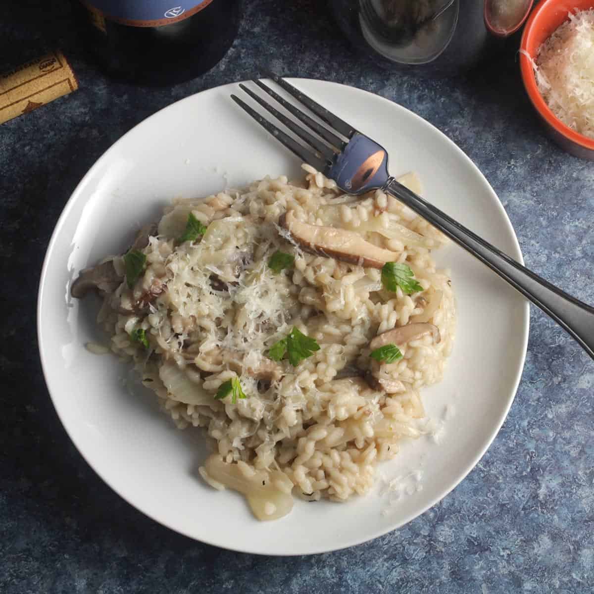 plate of mushroom truffle risotto