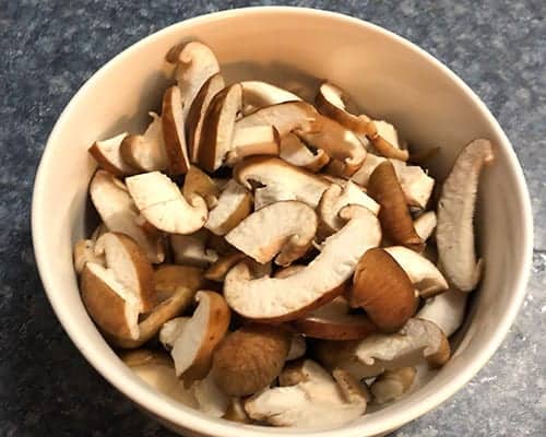 sliced shiitake mushrooms in a bowl