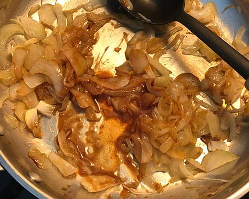 caramelizing onions in skillet.