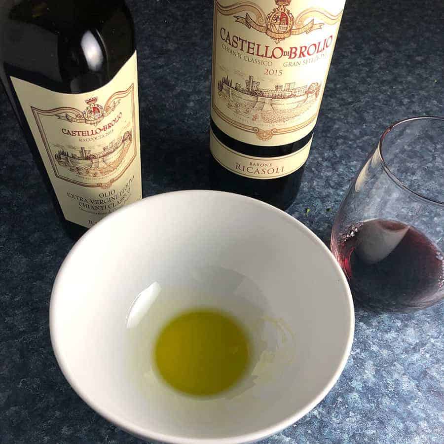 Extra virgin olive oil and red wine from Chianti.