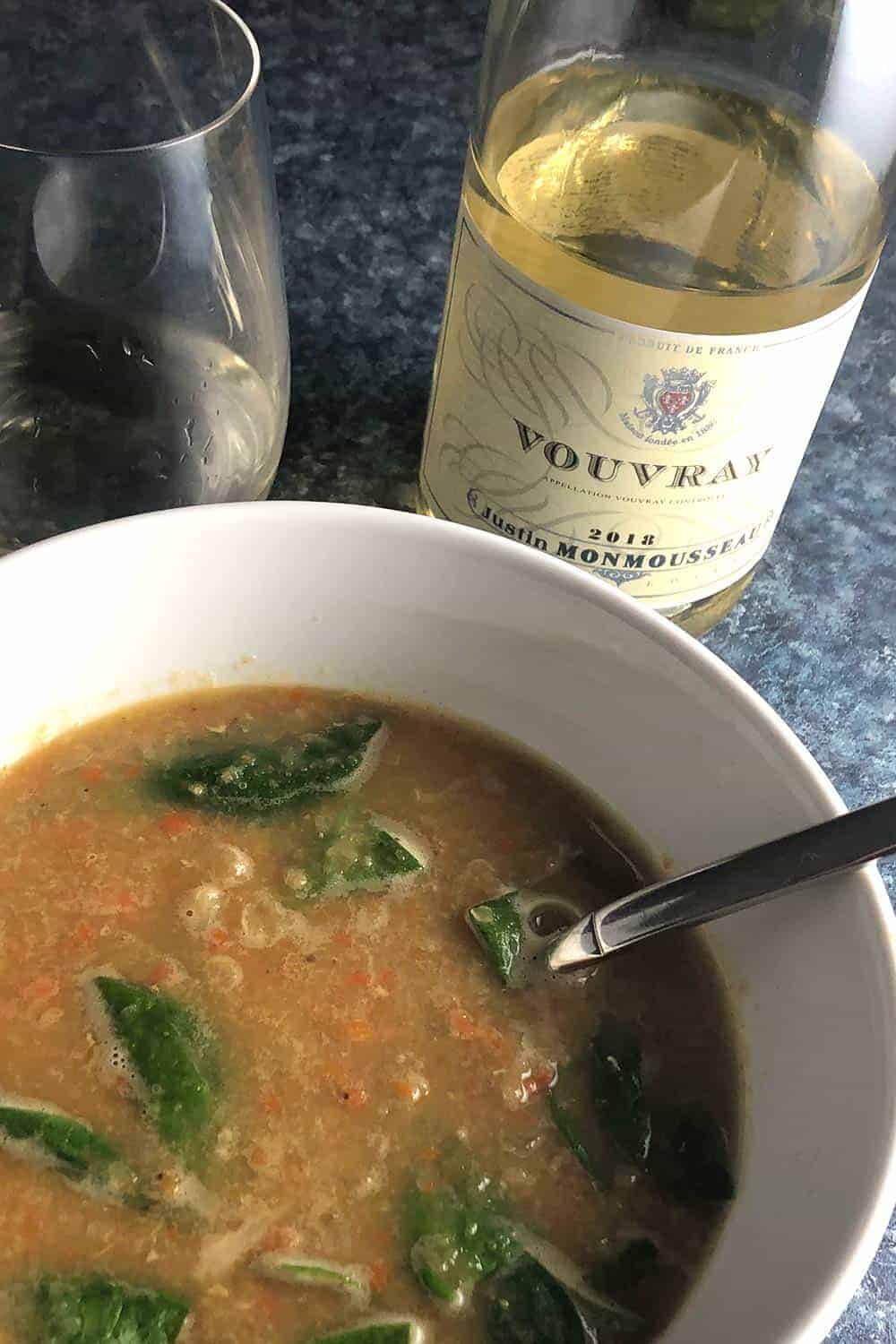 Lentil Soup paired with Vouvray white wine.