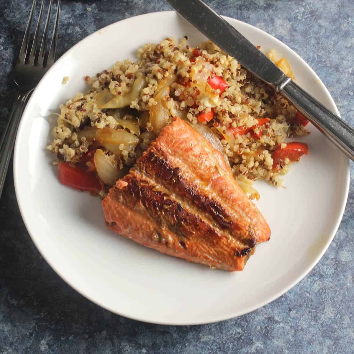 salmon served with quinoa.