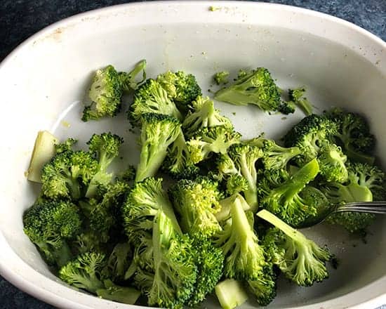 broccoli in a baking dish.