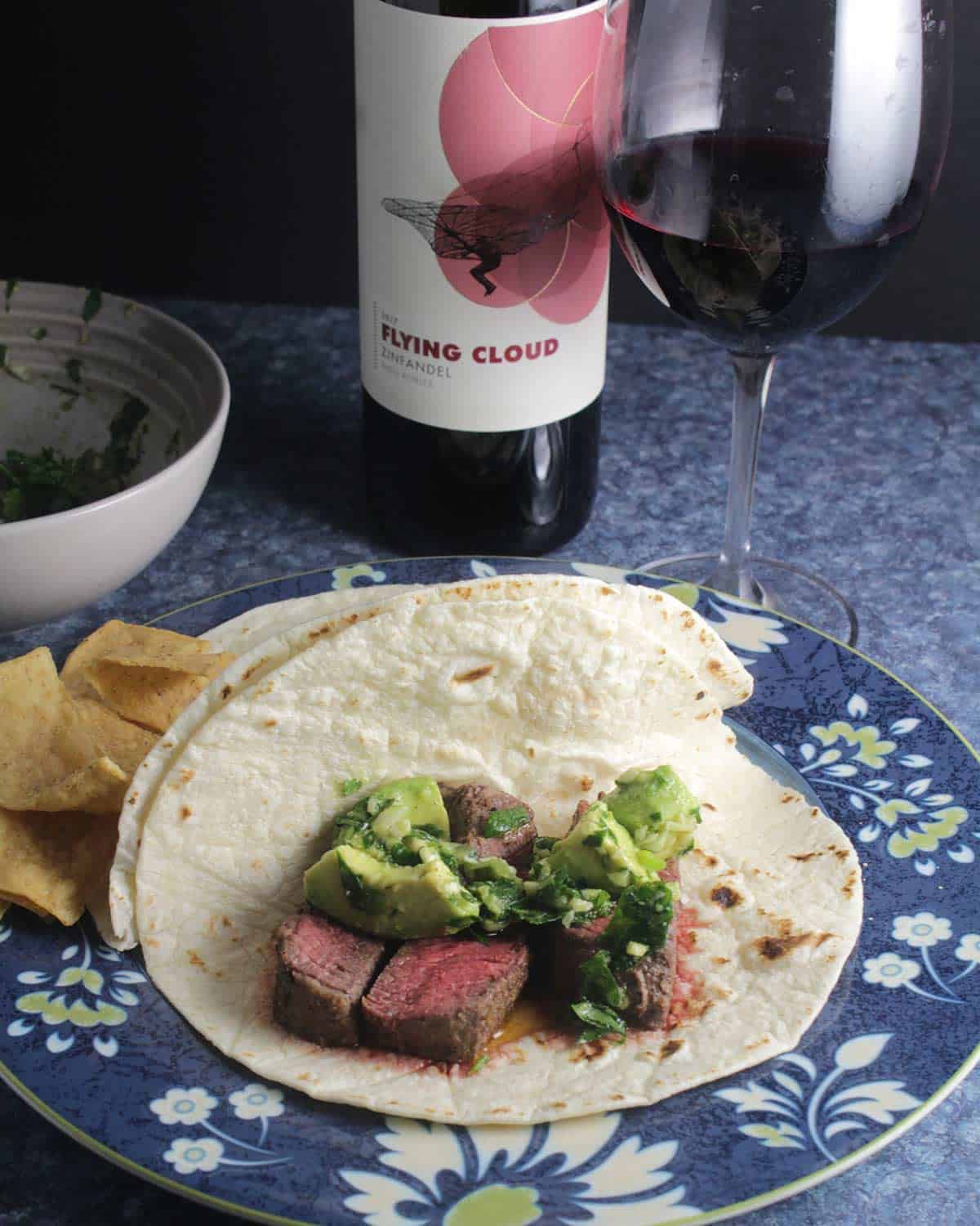 Flying Cloud Zinfandel with tacos.