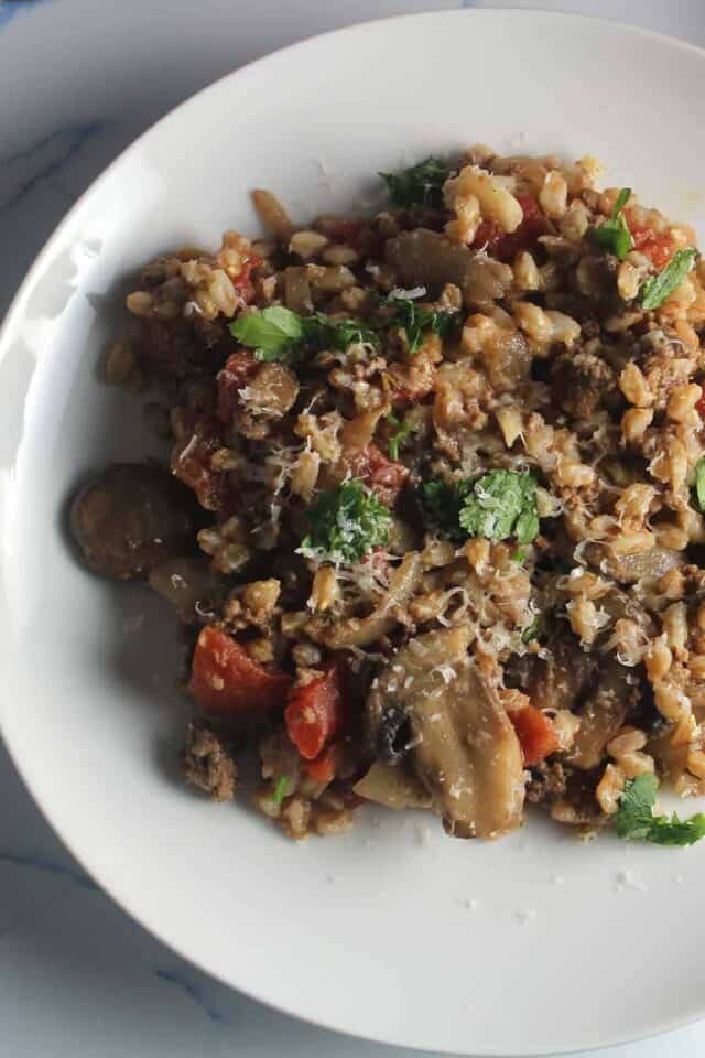 Mushroom Farro with Ground Beef Cooking Chat