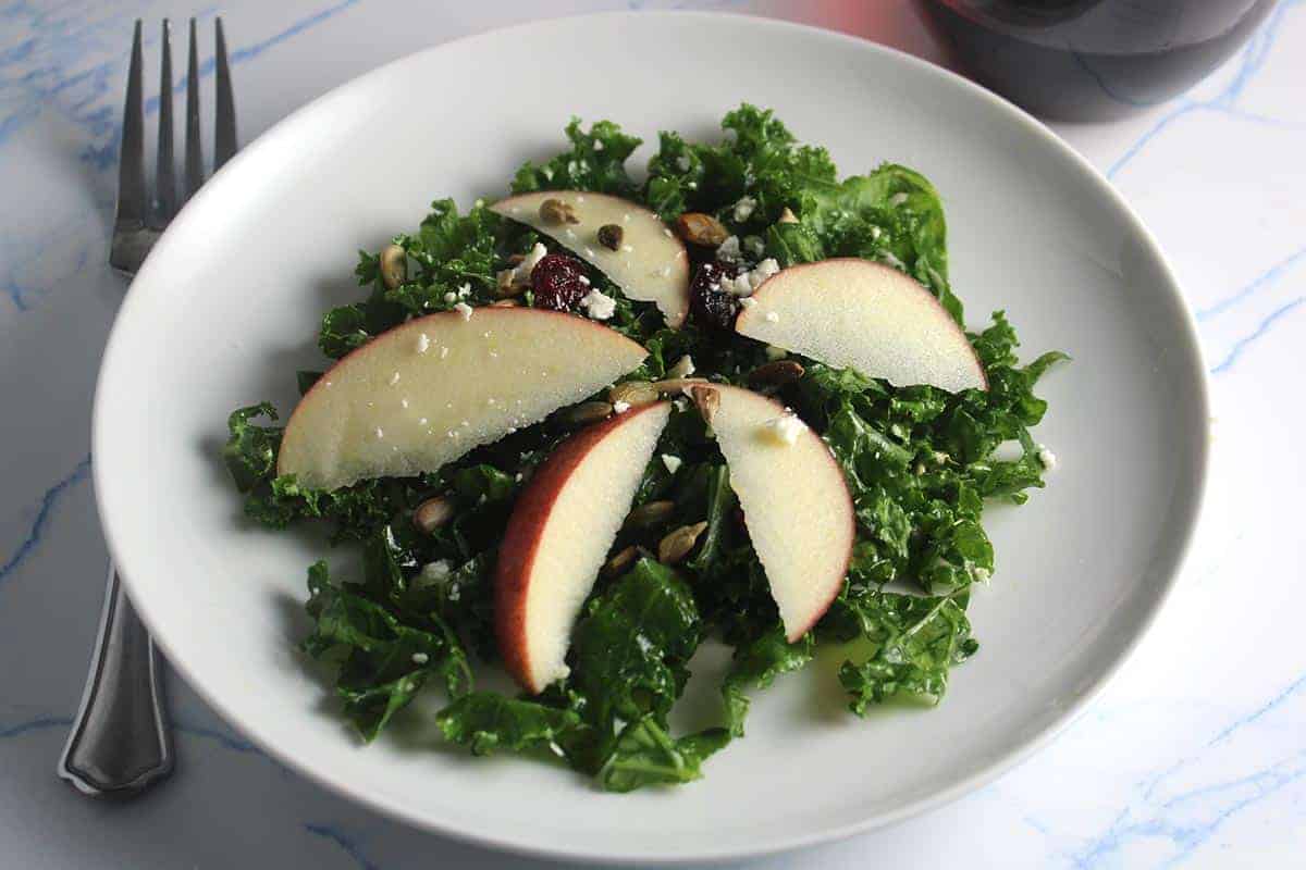 wide photo of kale apple salad.