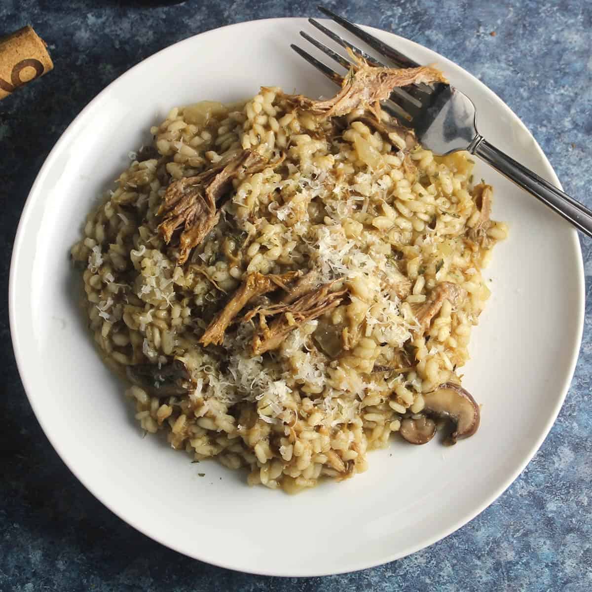 plate of pulled pork risotto