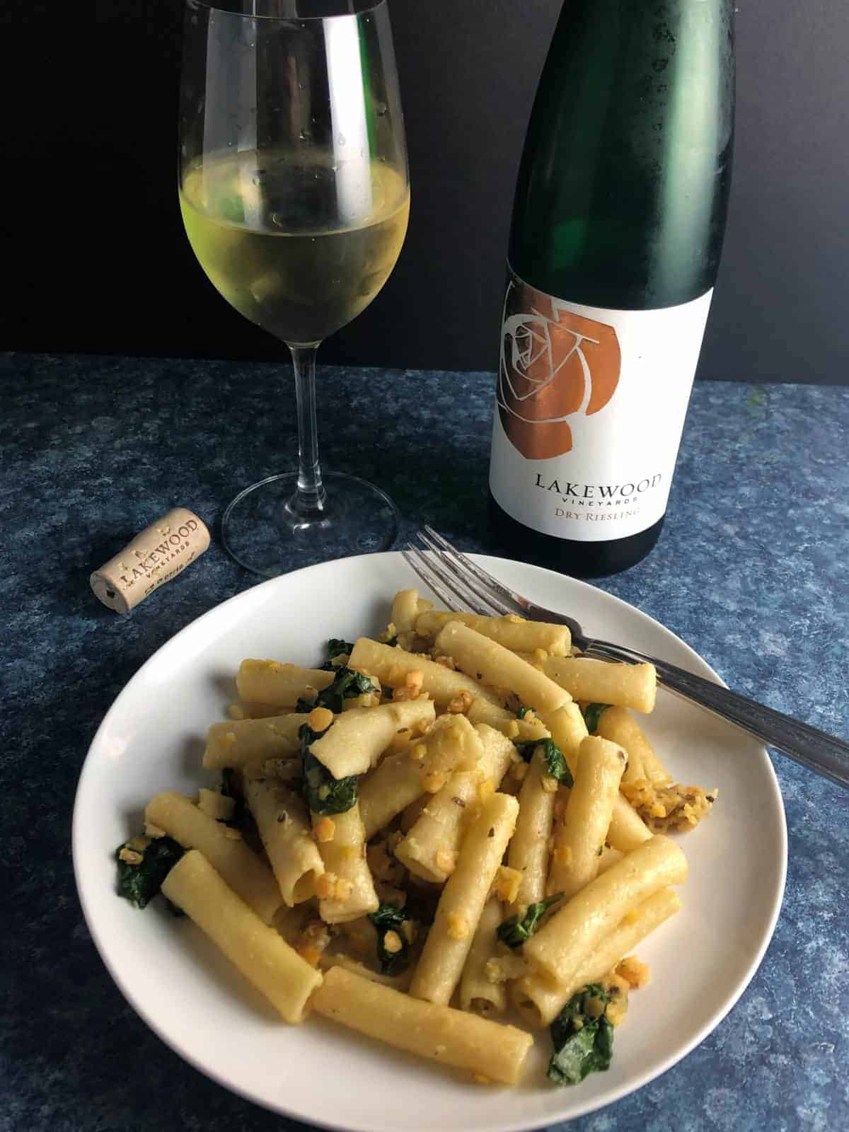 Lakewood Riesling with pasta