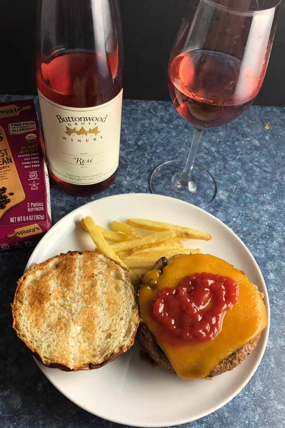 rosé wine served with a veggie burger.