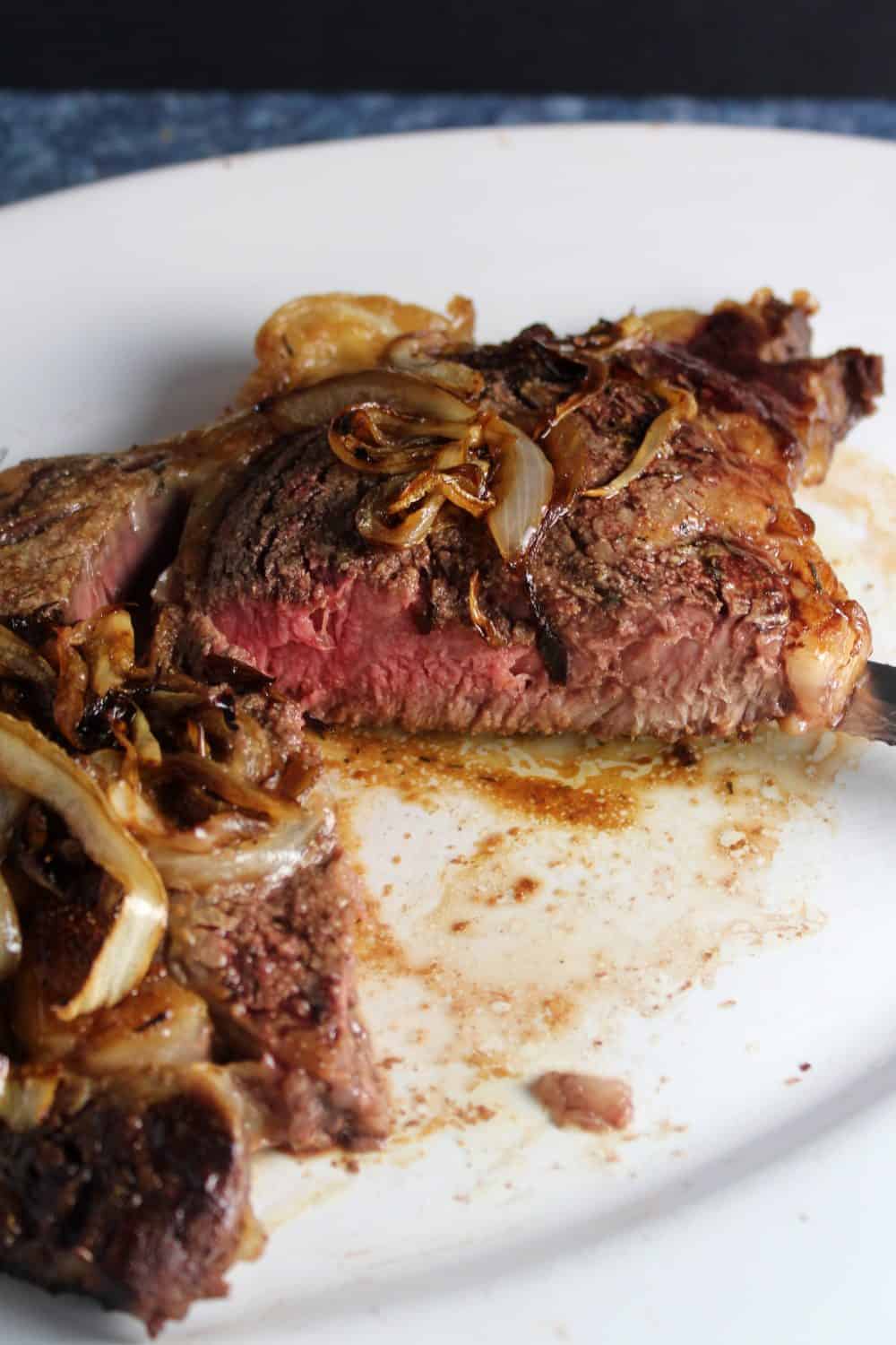 vermont wagyu ribeye on a white platter.