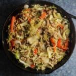 turkey and cabbage in black skillet