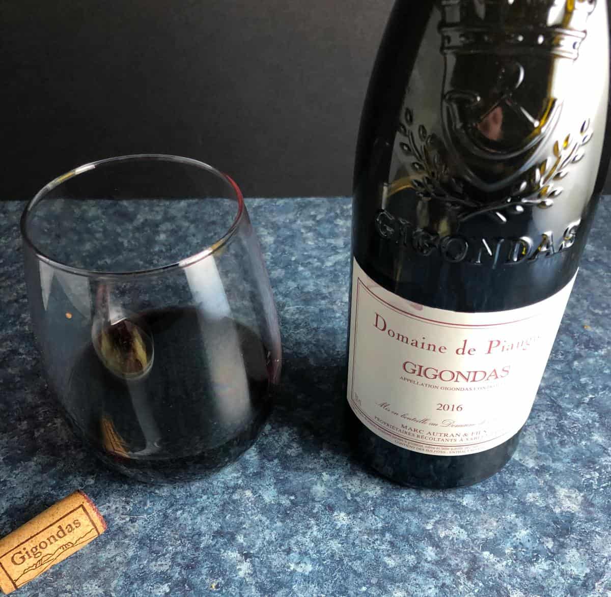 Bottle of Domaine de Piaugier red wine from Gigondas.
